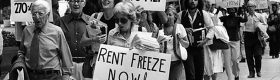 The new report documents decades of the city’s rent control policy, including the introduction of a rent stabilization ordinance in the 1970s. Pictured: A 1978 rent control march on City Hall.