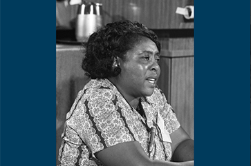 black and white photograph of Fannie Lou Hamer in 1964