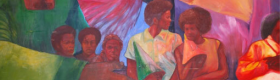 A painting depicting Black adults and children.