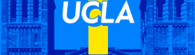 An illustration of a blue-tinted Royce Hall against a blue background, with the following text superimposed in yellow, "1 Public University," and the following text superimposed in white, "UCLA. The number one public university for the 7th year in a row."