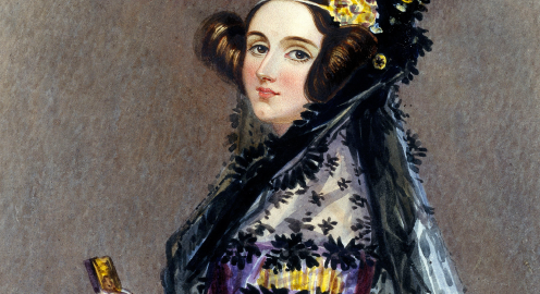 A portrait of Ada Lovelace around age 25. Watercolor, possibly by Alfred Edward Chalon.