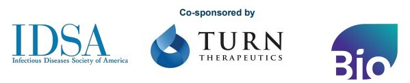 A banner listing the sponsors: Infectious Disease Society of America; Turn Therapeutics; Bio.