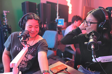 Jocelyn Granados and Lilianna Rodriguez in a UCLA podcast lab