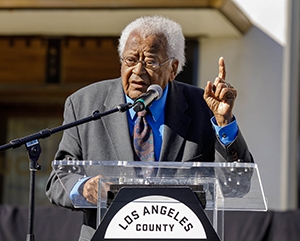 The Rev. James Lawson Jr. speaking during the ceremony at which the building housing the UCLA Labor Center was named in his honor.