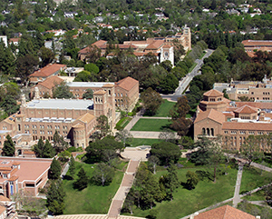 Aerial view of UCLA's Janss Steps and Dickson Plaza