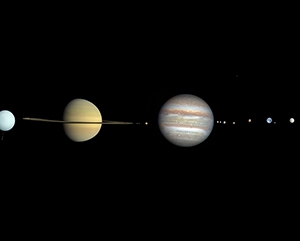 Image of solar system planets and their moons
