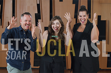 UCLA ASL instructors Benjamin Lewis and Jennifer Marfino and interpreter Mariam Janvelyan