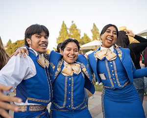 Members of UCLA’s Mariachi de Uclatlán ensemble attend the 2023 Latinx Welcome in Wilson Plaza.