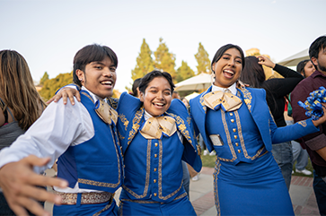 Members of UCLA’s Mariachi de Uclatlán ensemble attend the 2023 Latinx Welcome in Wilson Plaza.