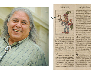 Composite image of Paul Apodaca and a page from the Florentine Codex