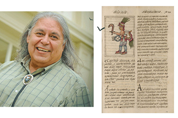 Composite image of Paul Apodaca and a page from the Florentine Codex