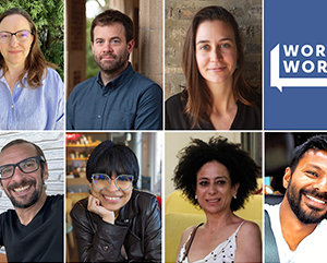 A collage of seven new humanities faculty members. Top row, left to right: Nina Duthie, Dieter Gunkel and Allison Kanner-Botan. Bottom row: Jonah Katz, Nancy Alicia Martínez, Roberta Morosini and Vetri Nathan.