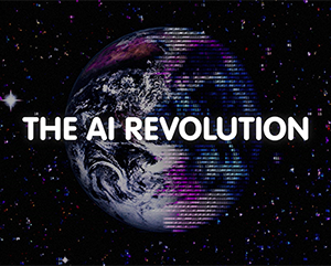 A digitized globe in space with the words "The AI Revolution" superimposed in white.