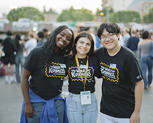 Members of UCLA's 2024 Common Experience leadership team. Left to right: Stephany Cartney, Sam Papagno and Landon Park.