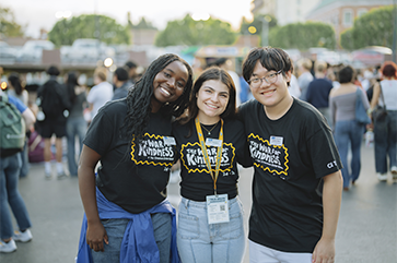 Members of UCLA's 2024 Common Experience leadership team. Left to right: Stephany Cartney, Sam Papagno and Landon Park.