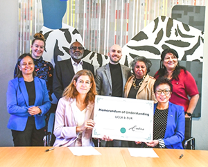 Photo (from left to right) — Front row: Annelien Bredenoord (EUR) and Cindy Fan (UCLA). Back row: Jane Murray Cramm (EUR), Martine Wierenga (EUR), Charles Alexander (UCLA), Paulo Carvalho Da Silva (EUR) and Mary Tupan-Wenno (EUR) and Claudia Salcedo (UCLA).