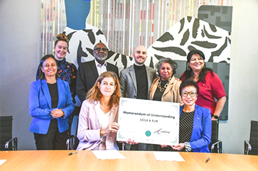 Photo (from left to right) — Front row: Annelien Bredenoord (EUR) and Cindy Fan (UCLA). Back row: Jane Murray Cramm (EUR), Martine Wierenga (EUR), Charles Alexander (UCLA), Paulo Carvalho Da Silva (EUR) and Mary Tupan-Wenno (EUR) and Claudia Salcedo (UCLA).