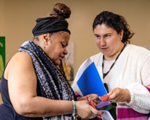 Mary (left) an inside student, with Skye Cato, a gender studies major