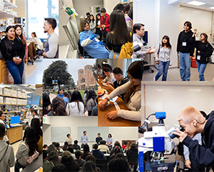 A collage showing high school students during the Eli and Edythe Broad Center of Regenerative Medicine and Stem Cell Research at UCLA Stem Cell Awareness Day.