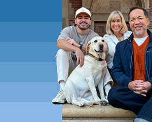 from left to right: Brendan Palomo, Opal, Roxanne Neal, Chris Palomo on campus