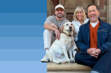 from left to right: Brendan Palomo, Opal, Roxanne Neal, Chris Palomo on campus