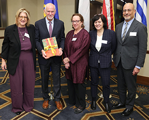 Papandreou (second from left) with Dean Alexandra Minna Stern, Professor Sharon Gerstel, Interim Dean Anastasia Loukaitou-Sideris and Dean Abel Valenzuela.