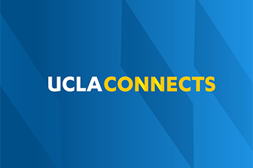 Graphic with "UCLA" (in white) and "Connects" (in yellow) against a blue background