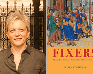 Portrait of Zrinka Stahuljak and cover of her book "Fixers"