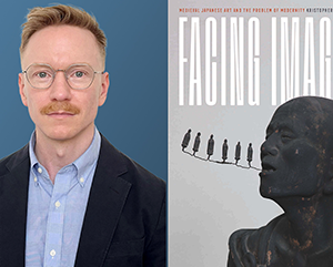 Portrait of Professor Kristopher W. Kersey and the cover of his book, "Facing Images"