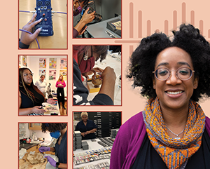 A collage prominently featuring Anya Dani of the UCLA/Getty Interdepartmental Program in the Conservation of Cultural Heritage and smaller photos of members of Black Art Conservators at work.