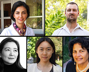 UCLA’s 2025 Guggenheim Fellows are (clockwise from top left): Mona Jarrahi, Park Williams, Carolina Lithgow-Bertelloni, Jingyi Jessica Li and Suk-Young Kim.