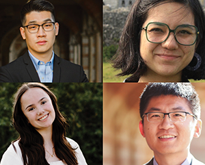 Photos, clockwise from top left, of Josh Yen-Ho Chou, Quinn O’Connor, Zhe Zhang and Annemarie Lawrence