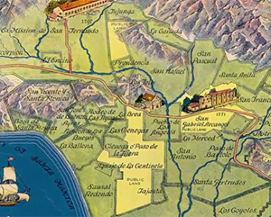 antique multicolored map of Los Angeles