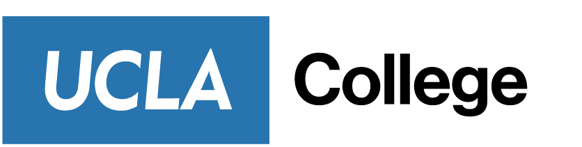 The image shows the UCLA College logo, with UCLA in bold white letters on a blue rectangle and the word College in black text to the right.