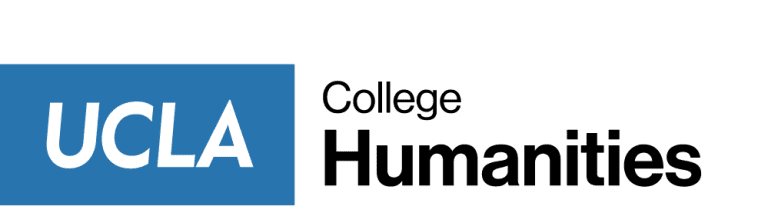 The image shows the UCLA College Humanities logo with UCLA in bold white letters on a blue rectangle, and College Humanities in black text on a white background to the right.