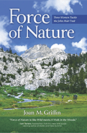 Book cover for Force of Nature by Joan M. Griffin, featuring a scenic mountain landscape with snow-capped peaks, rocky slopes, green meadow, and a clear blue sky with clouds.