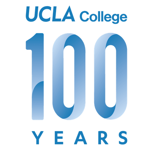 UCLA College 100 Years logo with large blue gradient number 100 and the words UCLA College above and YEARS below, celebrating the colleges centennial anniversary.