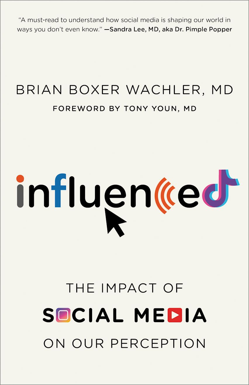 Influenced book cover with social media icons replacing letters