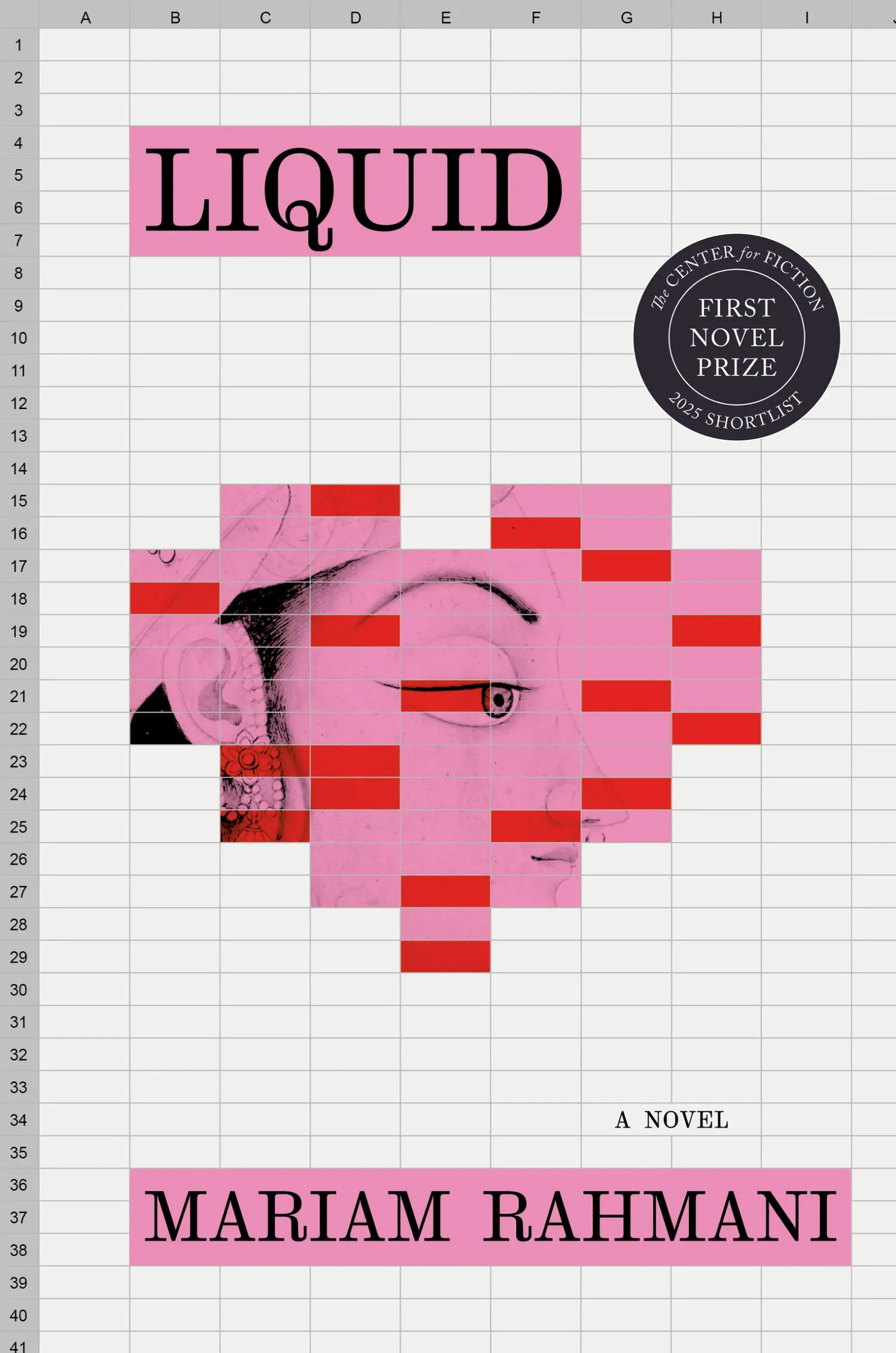 Liquid book cover with a pink and red heart created from spreadsheet cells