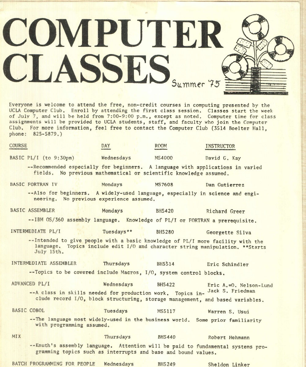 UCLA Computer Club flyer, 1975