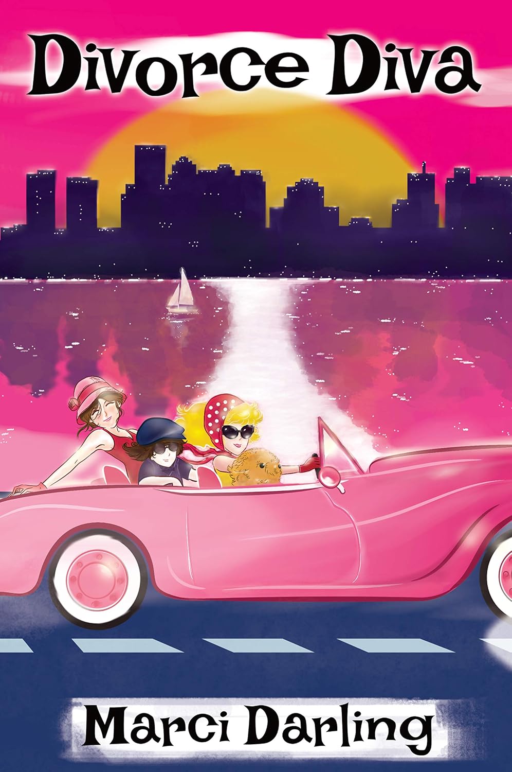 book cover for Divorce Diva featuring a woman driving a pink convertible