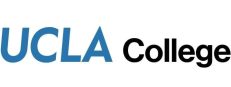 The image shows the text UCLA College with UCLA in large blue letters and College in smaller black letters on a white background.